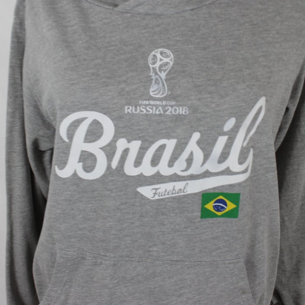 BRASIL FUTEBOL FIFA WORLD CUP 2018 Hoodie Woman Size Large Light Gray Longsleeve